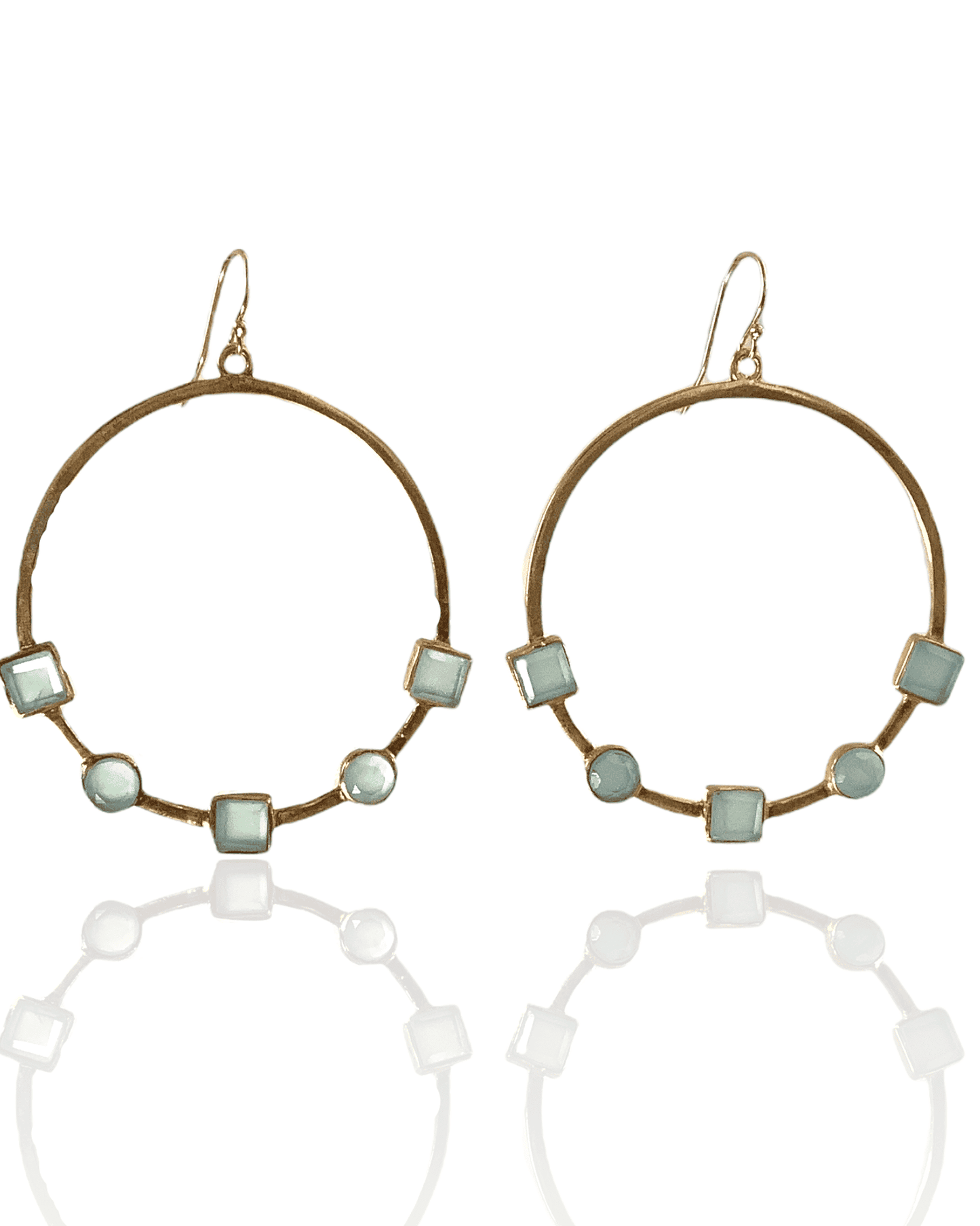 Blue Chalcedony and Gold Bezeled ADMK Annie Earrings 