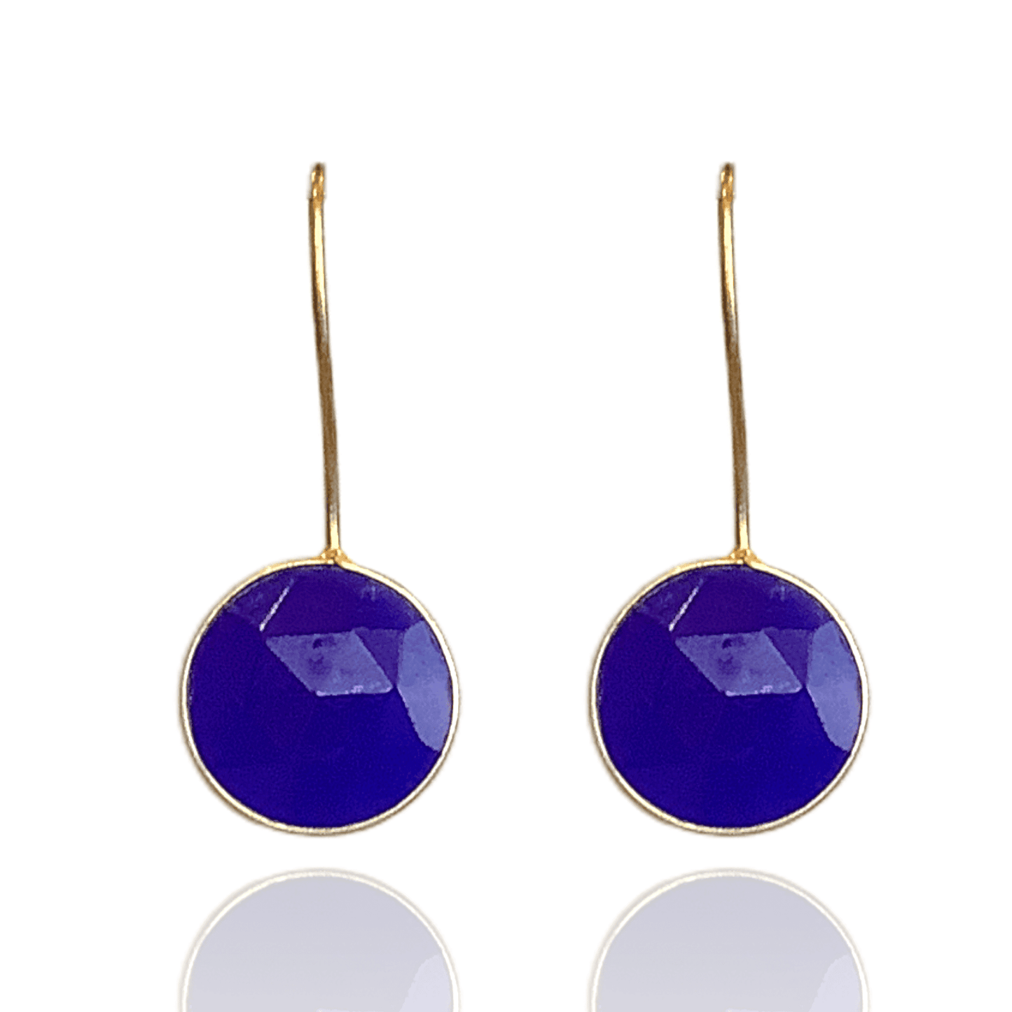 Dark Blue Quartz and Gold Elegant Circle Hook Drop Earrings | ADMK, Inc.