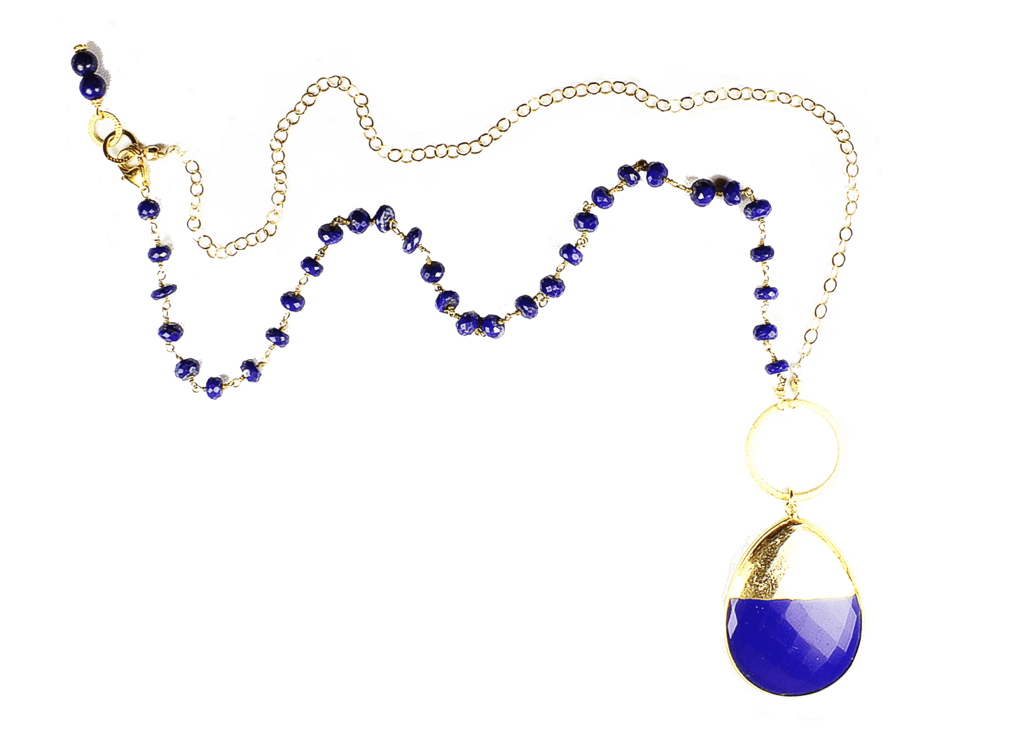 This Beautiful Blue Lapis Stone Pendant on a Half Stone and Half 18kt Gold Chain offers a unique twist to any outfit.
