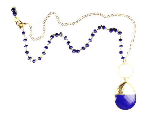 This Beautiful Blue Lapis Stone Pendant on a Half Stone and Half 18kt Gold Chain offers a unique twist to any outfit.