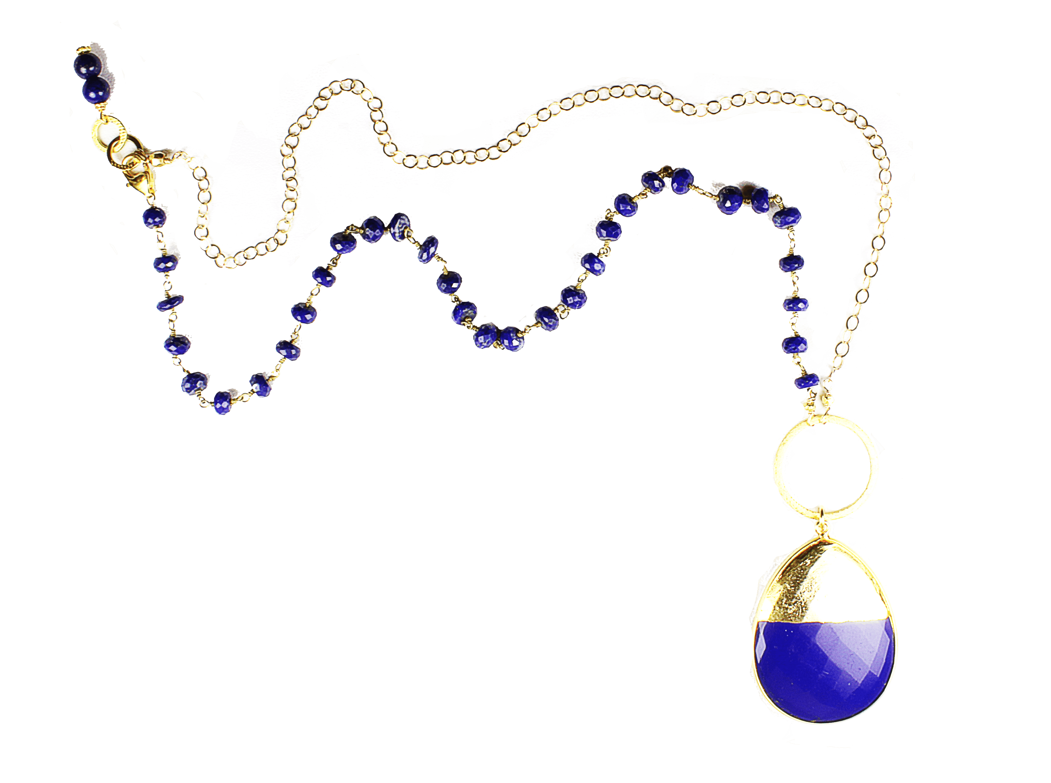 Dark Blue Quartz, Blue Lapis and Gold Emmy ADMK Necklace