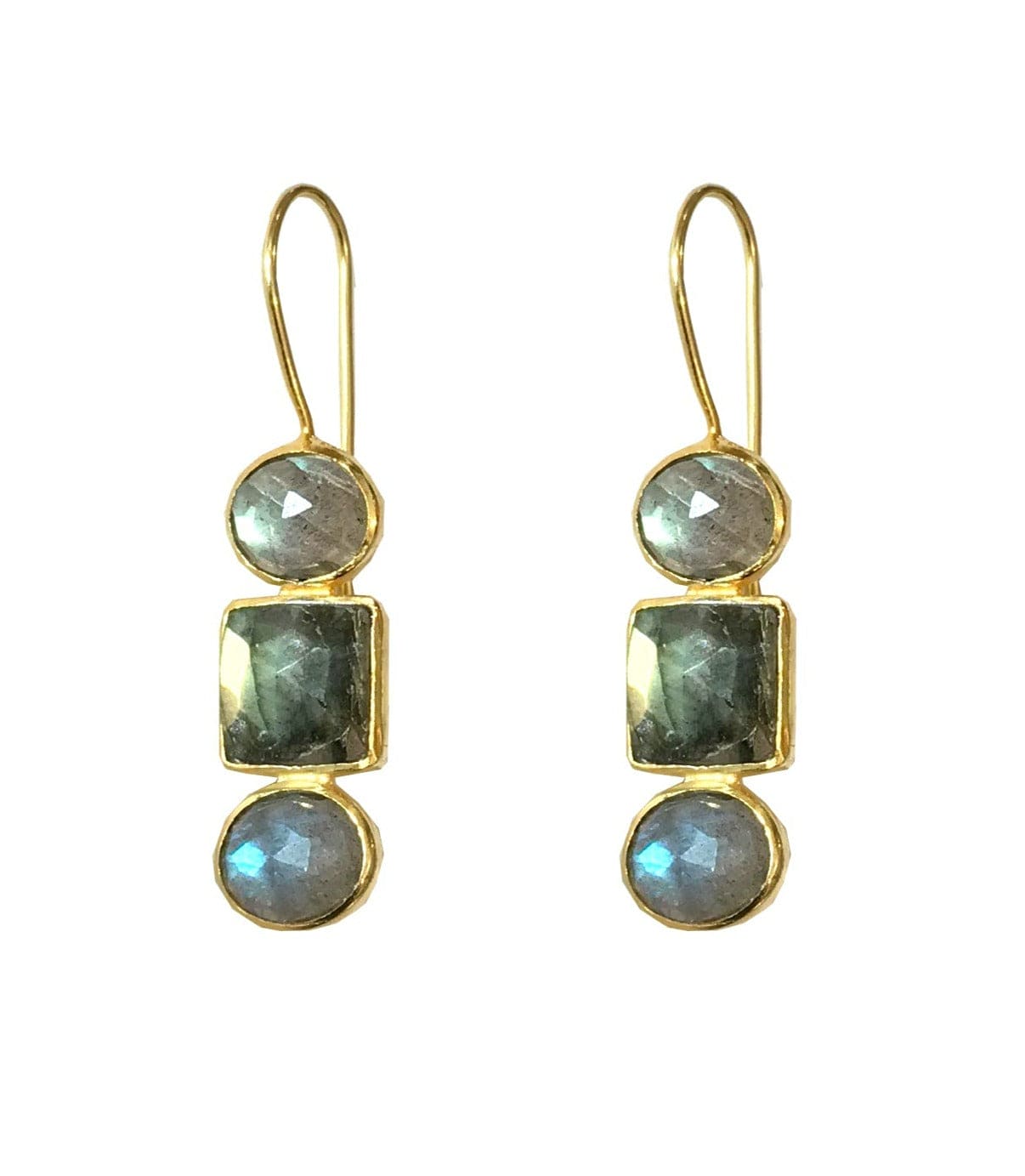 Labradorite Circle and Square ADMK Earrings