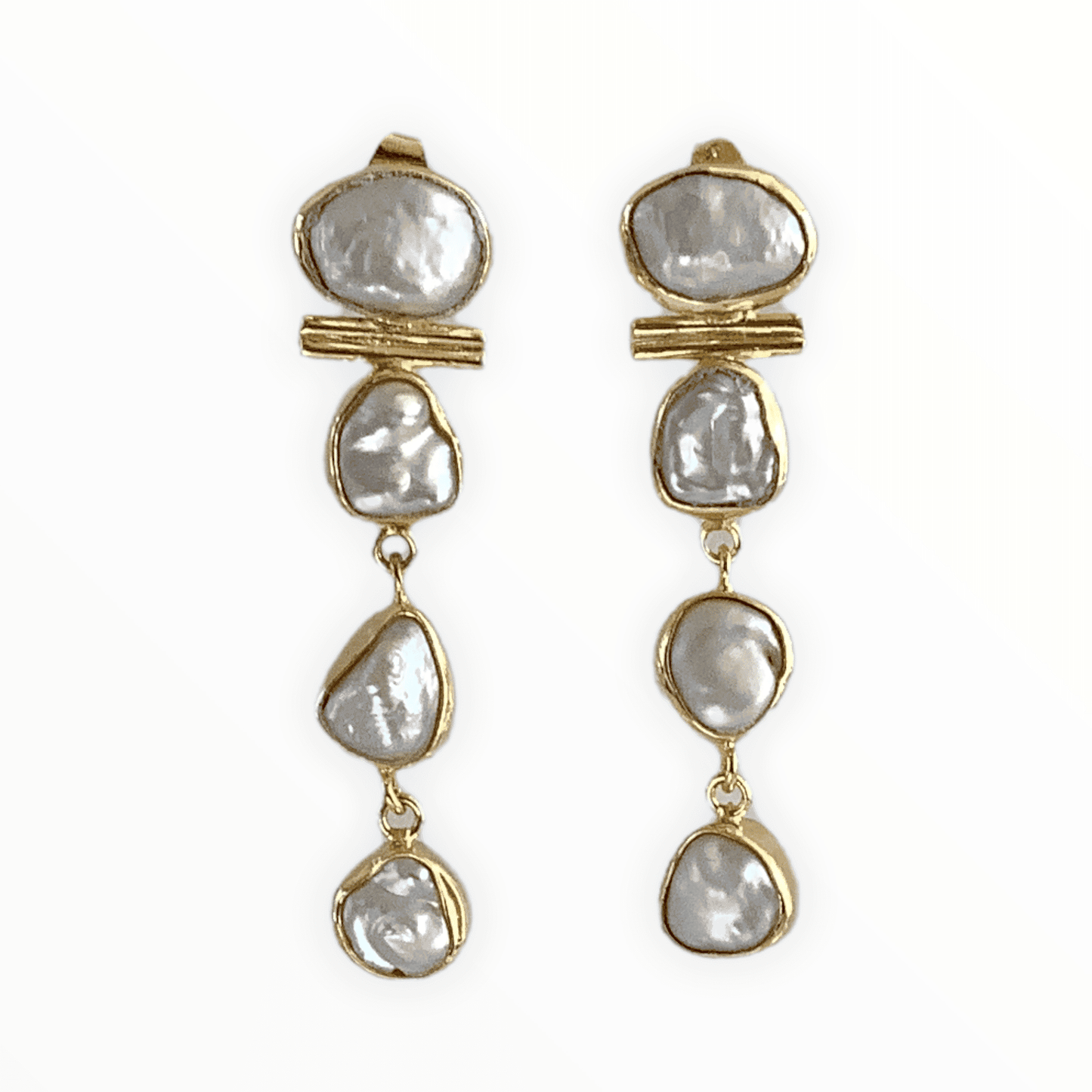 Freshwater Pearl and Gold Cascading ADMK Earrings | ADMK, Inc.
