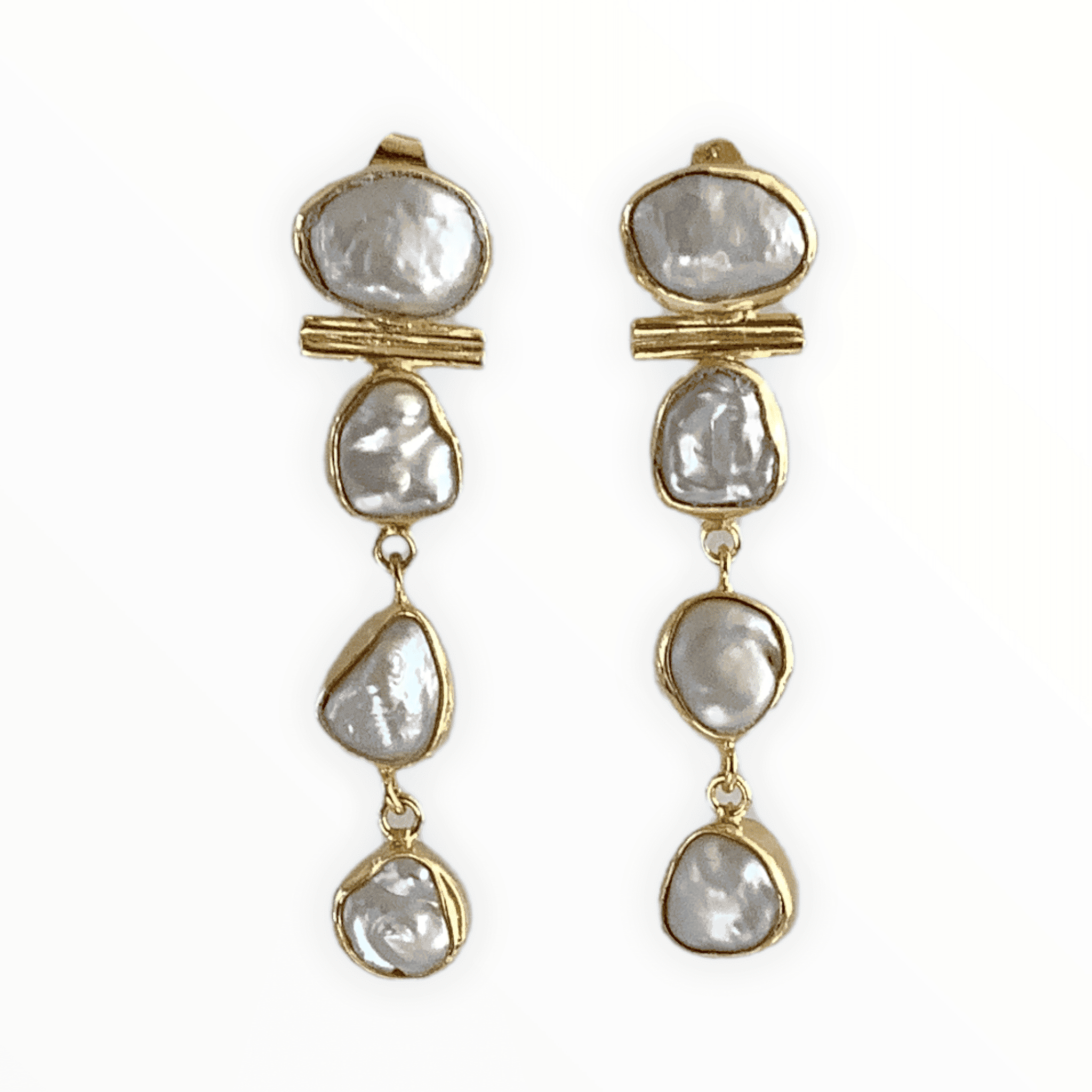 Freshwater Pearl and Gold Cascading ADMK Earrings elegant jewelry