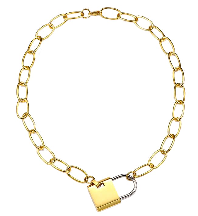 Gold and Silver Two-Tone Locket Pendant ADMK Necklace with padlock.