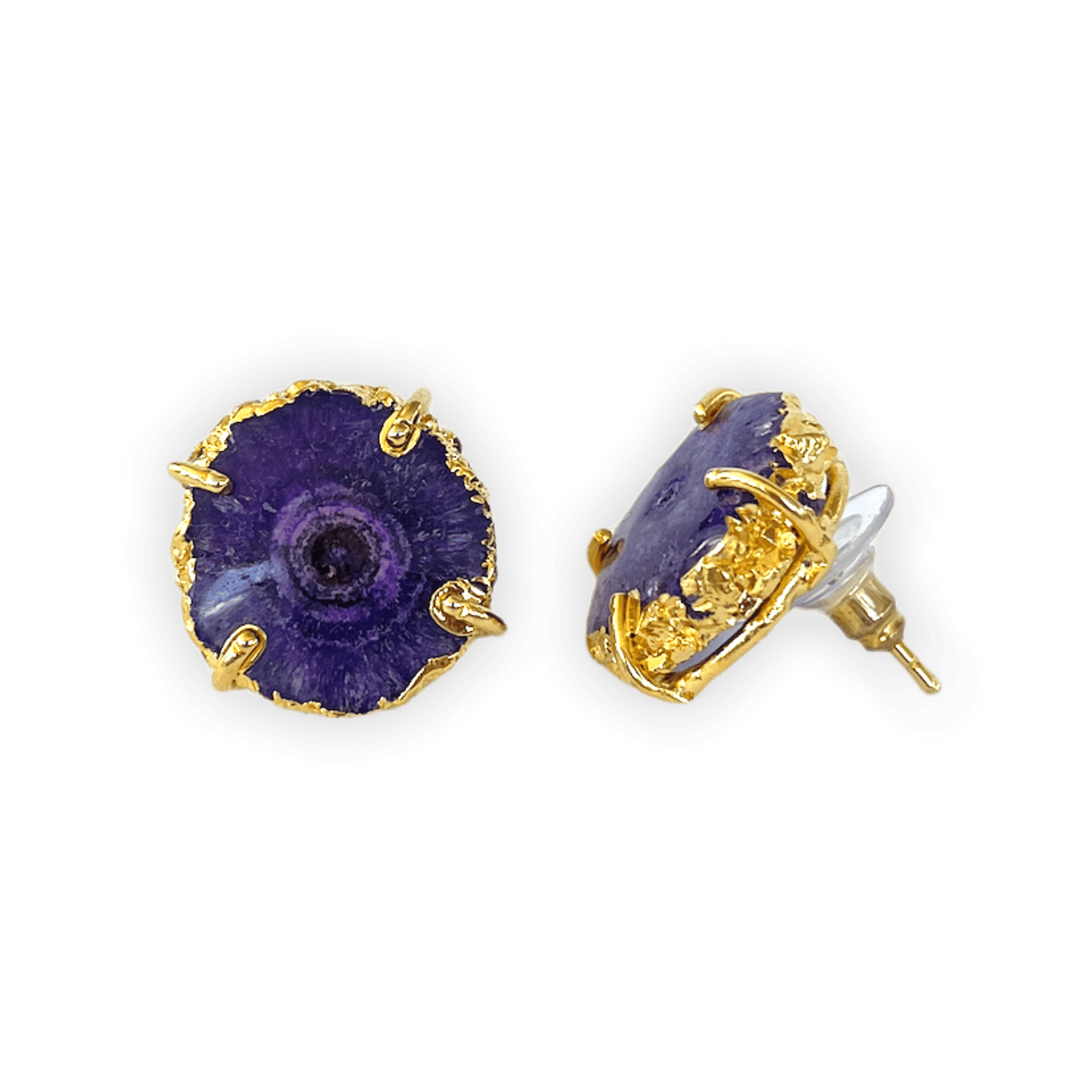 Solar Quartz Purple ADMK Earrings in gold bezel setting