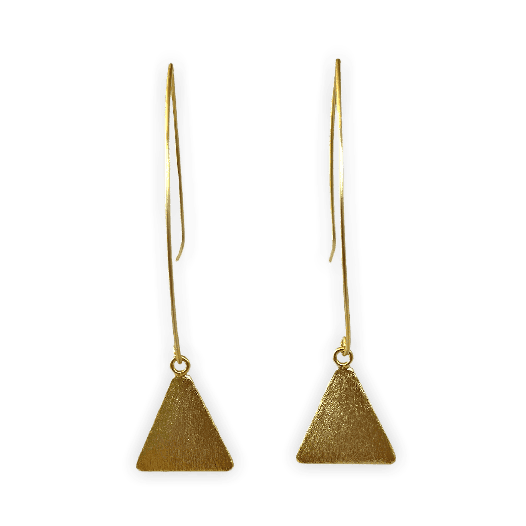 Matte Gold Long Hook and Triangle ADMK Earrings, artisan jewelry, boutique jewelry store
