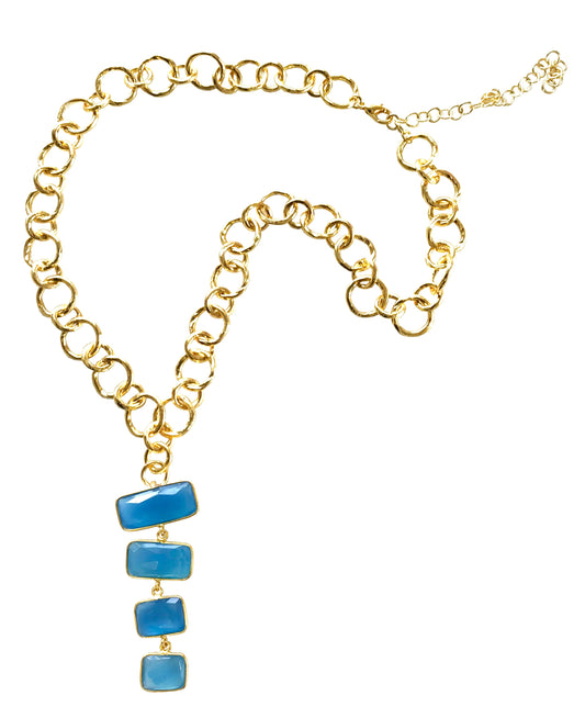 Blue Chalcedony Dramatic Cascading Necklace with Golden Chain