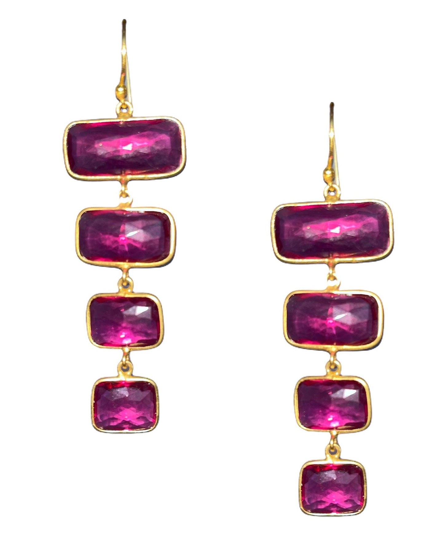 Magenta Quartz Luxurious Golden Cascading Drop Earrings | ADMK, Inc.