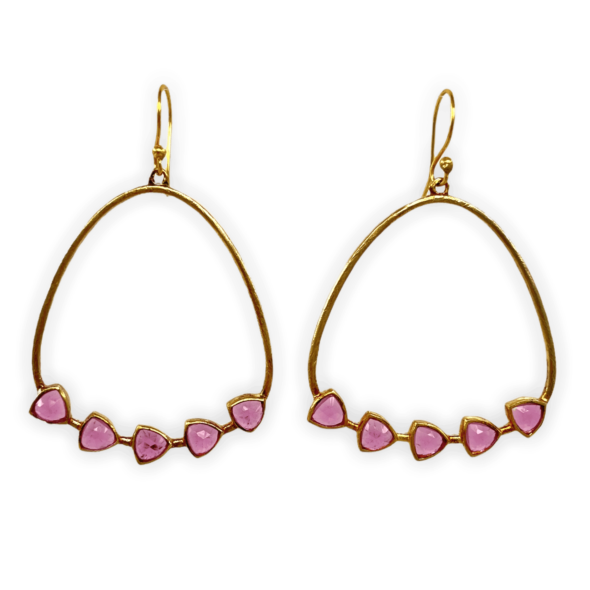 Magenta Quartz and Gold Bezeled Angela ADMK Earrings, artisan jewelry