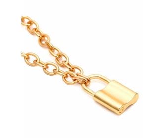 Gold Padlock Necklace shown close up