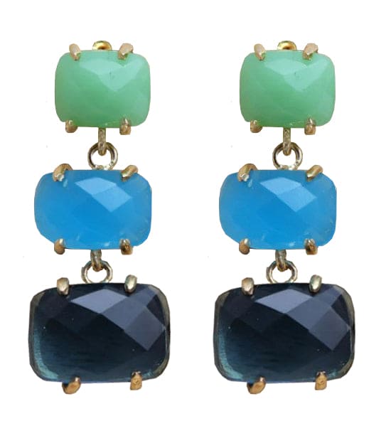 Green Jade, Blue Chalcedony and Dark Blue Quartz Earrings