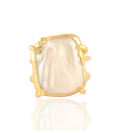 Pearl Organic Beveled Large Adjustable Ring