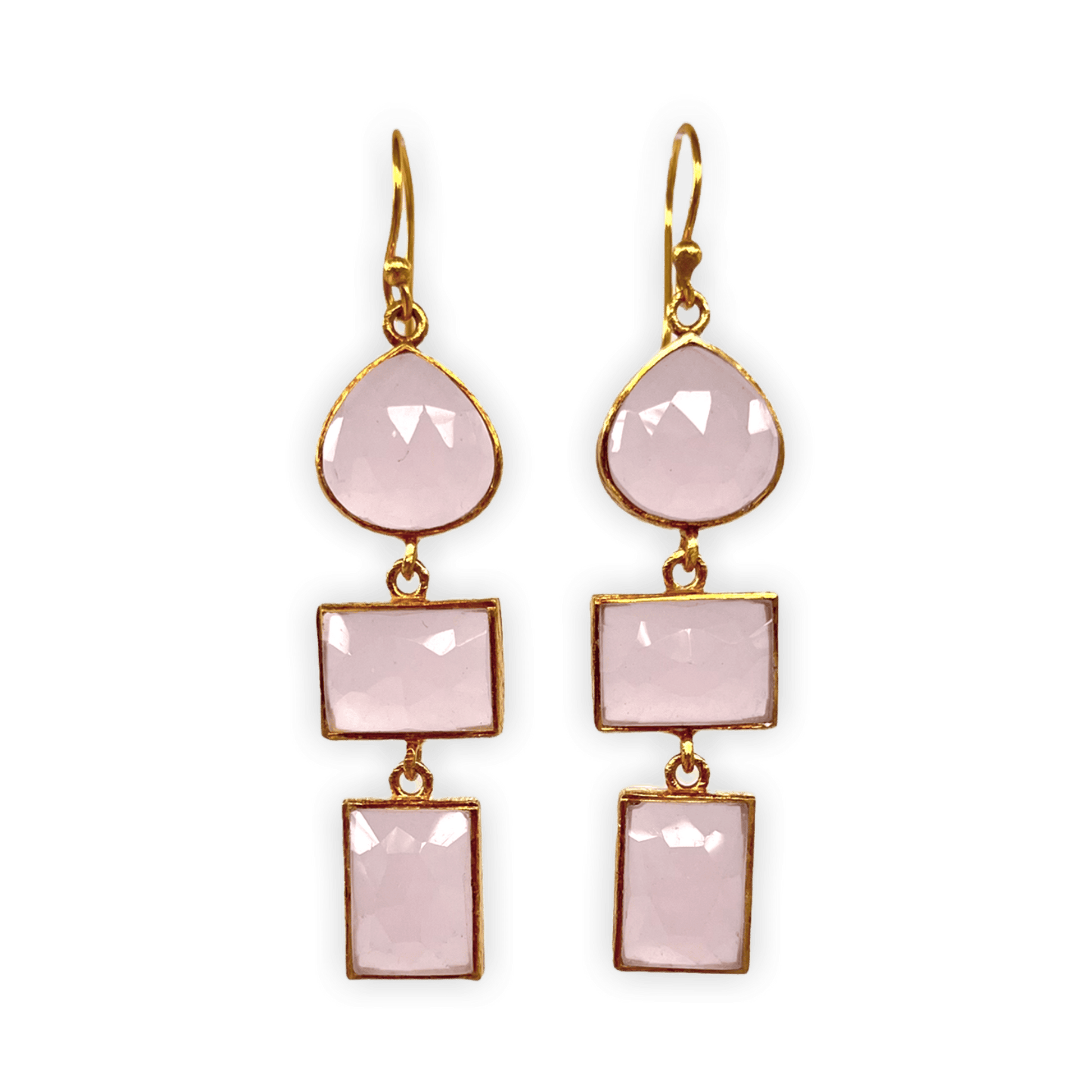 Rose Quartz and Gold Bezeled ADMK Earrings
