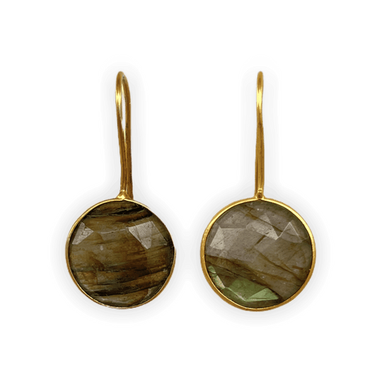 Labradorite and Gold Circle Drop ADMK Earrings |