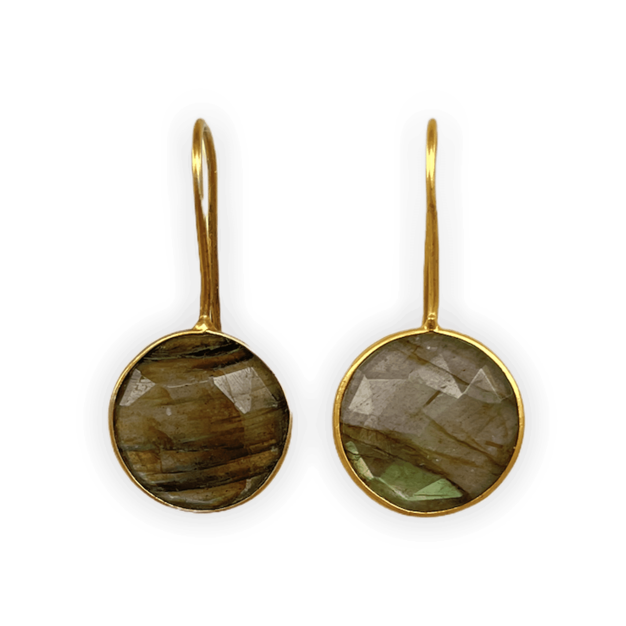 Labradorite and Gold Circle Hook Drop ADMK Earrings, artisan jewelry