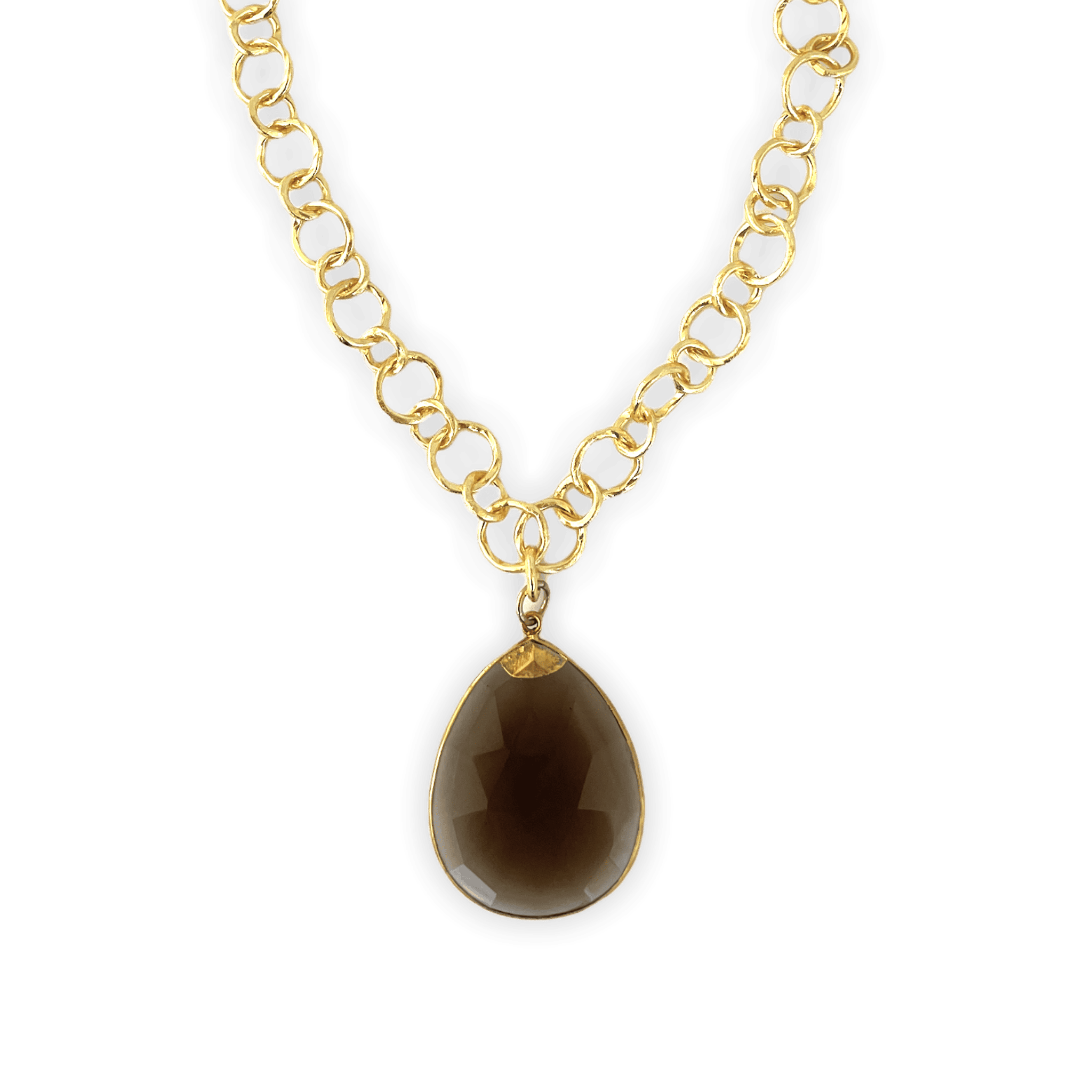 Smokey Quartz Large Exquisite Necklace in gold setting