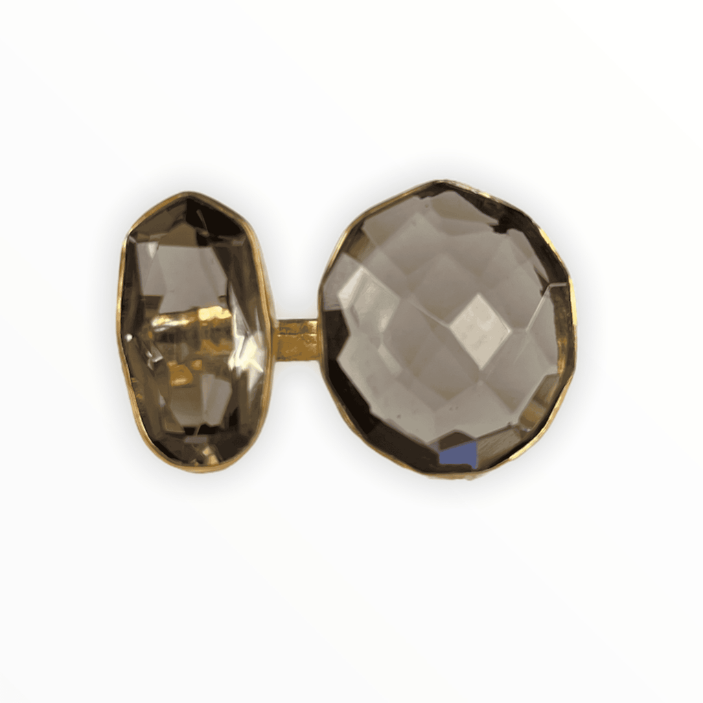 Smokey Quartz Jeannie Adjustable Ring in artisan gold settings