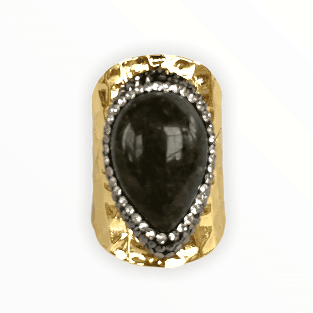 Labradorite and Paved Crystal Labradorite Adjustable ADMK Ring