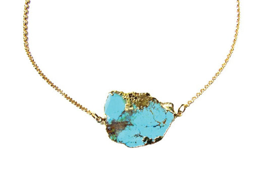 Turquoise Freeform Gold Bezel Necklace |