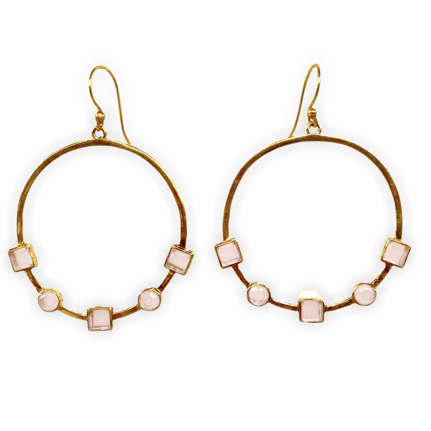 Rose Quartz and Gold Bezeled Annie ADMK Earrings