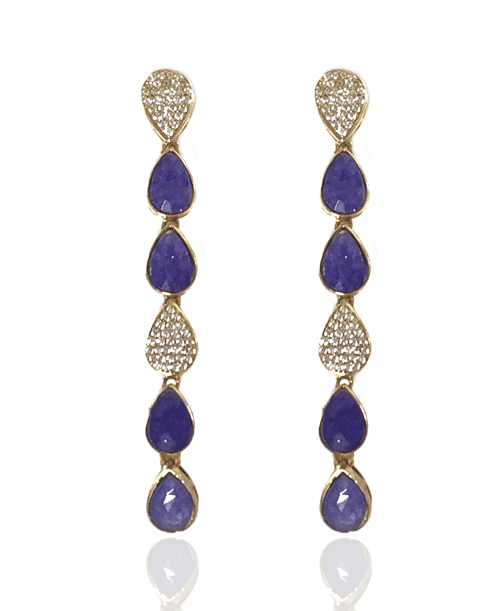 Blue Lapis and Paved CZ Alluring ADMK Earrings, elegant jewelry.