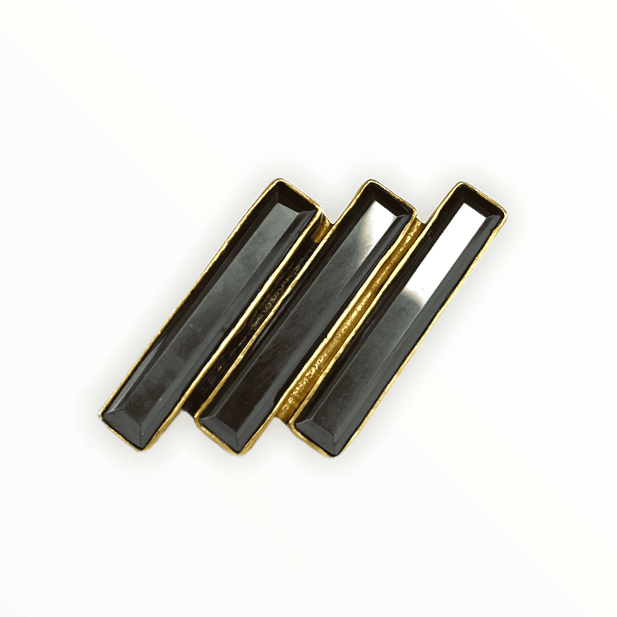 Hematite Tasha Adjustable ADMK Ring with gold bezel accents
